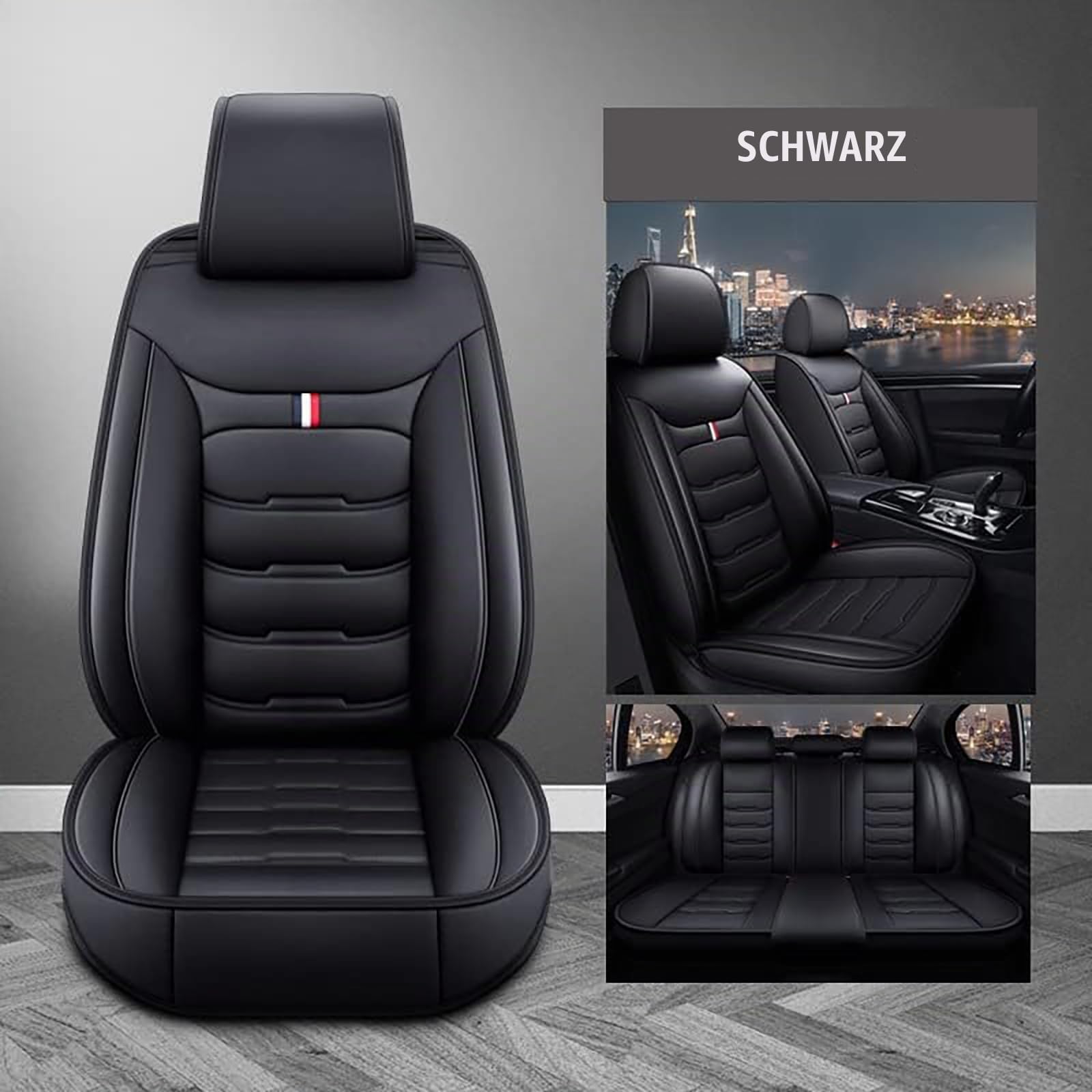 Auto Sitzbezüge für BMW 2er F45 Active Tourer 2014-2022 2023, 5 Sitzer Leder Autositzbezüge Sets Sitzschoner Vorne Hinten Wasserdicht Sitzauflage Schonbezug,B/Black