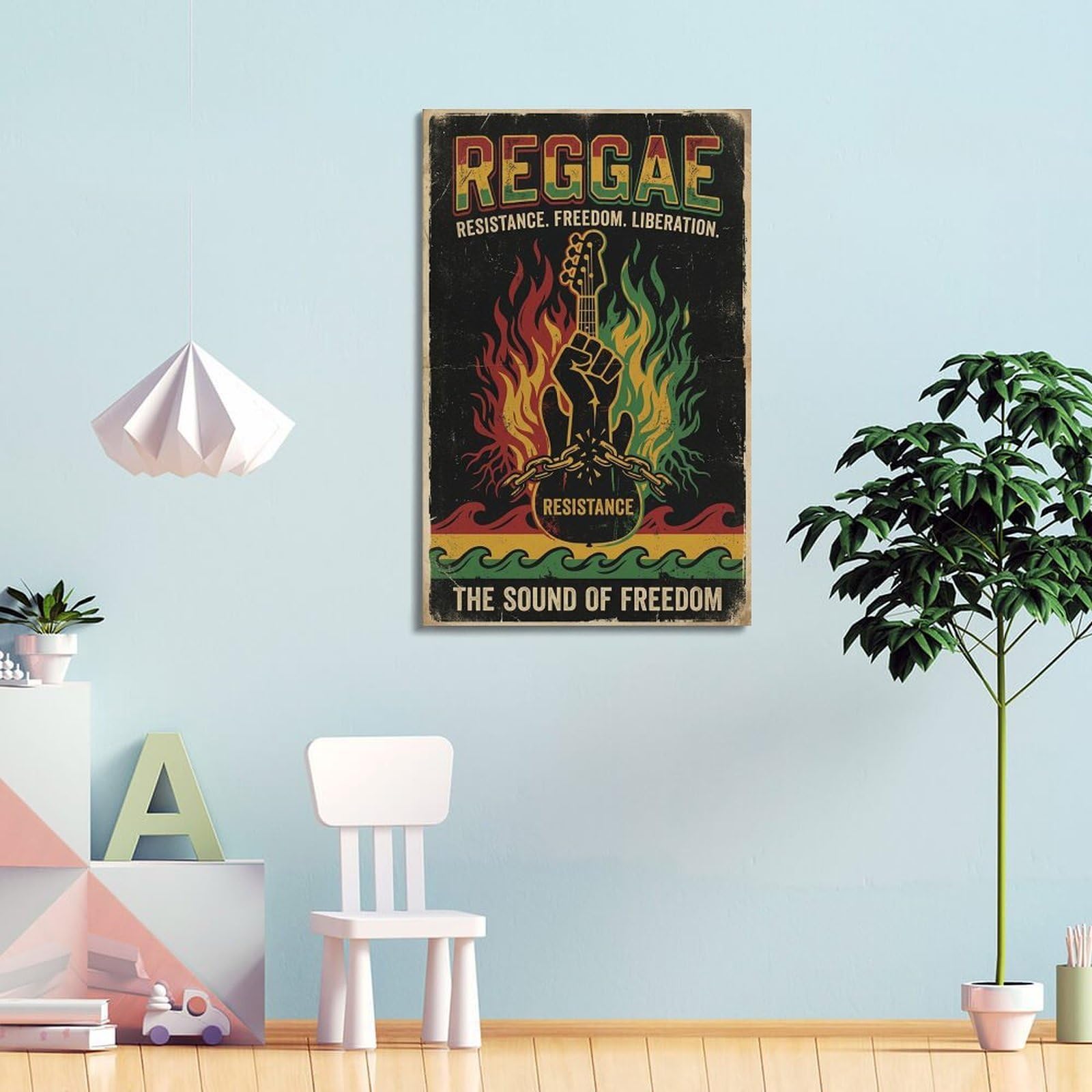 XKUGA Poster con stampa su tela con musica Reggae, motivo: pugno di chitarra, moderno, decorativo, ideale per famiglia, grotta degli uomini, sala giochi, camera da letto di ragazzi e ragazze, 60 x 90