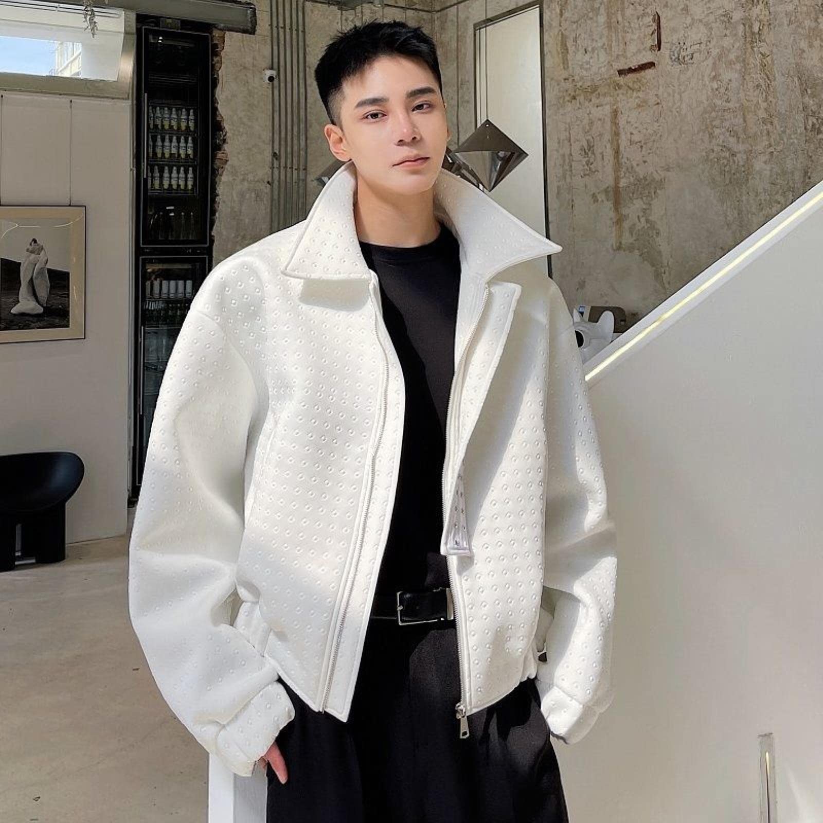 ZXCL Men's Lapel Long Sleeve Oversized Chic Jacket Rivet Design