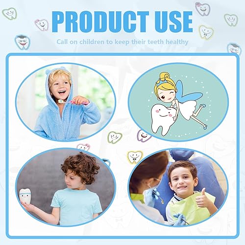 Miniatura 5 de Jecery 300 calcomanías dentales divertidas en forma de dientes para niños, premios de fiesta en el aula, automóvil, oficina, pared, laptop,