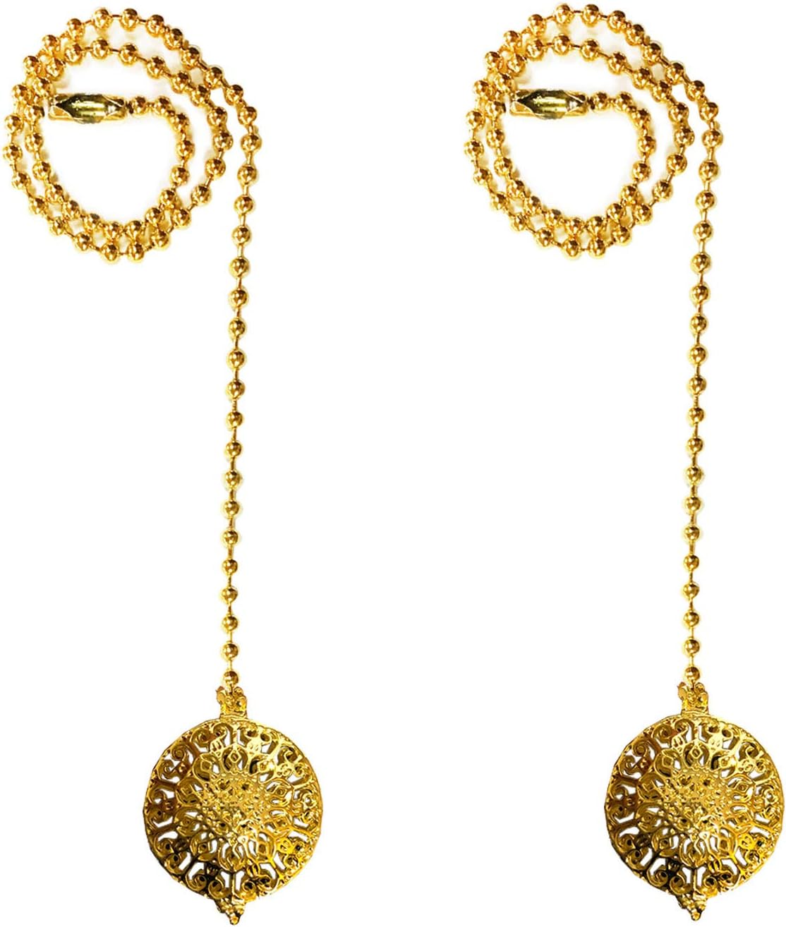 Royal Designs, Inc. FP-1026-PB-2 Adjustable Ceiling Fan Pull Chain Extension with Refracted Filigree Ornament, 24 inch, Polished Brass, 2-Pack