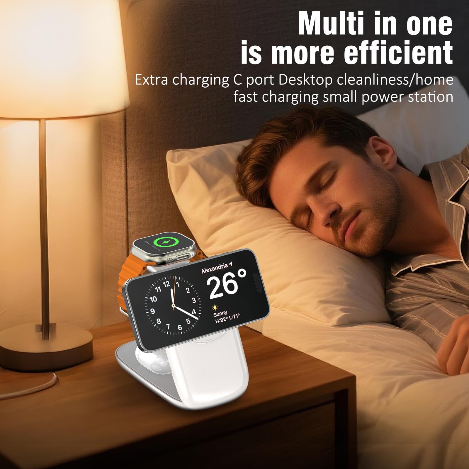Cargador inalámbrico plegable, carga máxima rápida para iPhone 16/15/14/13/12 Pro Max, estación de carga 3 en 1 para Apple Watch 10-3 y AirPods Pro/4/3 (blanco)