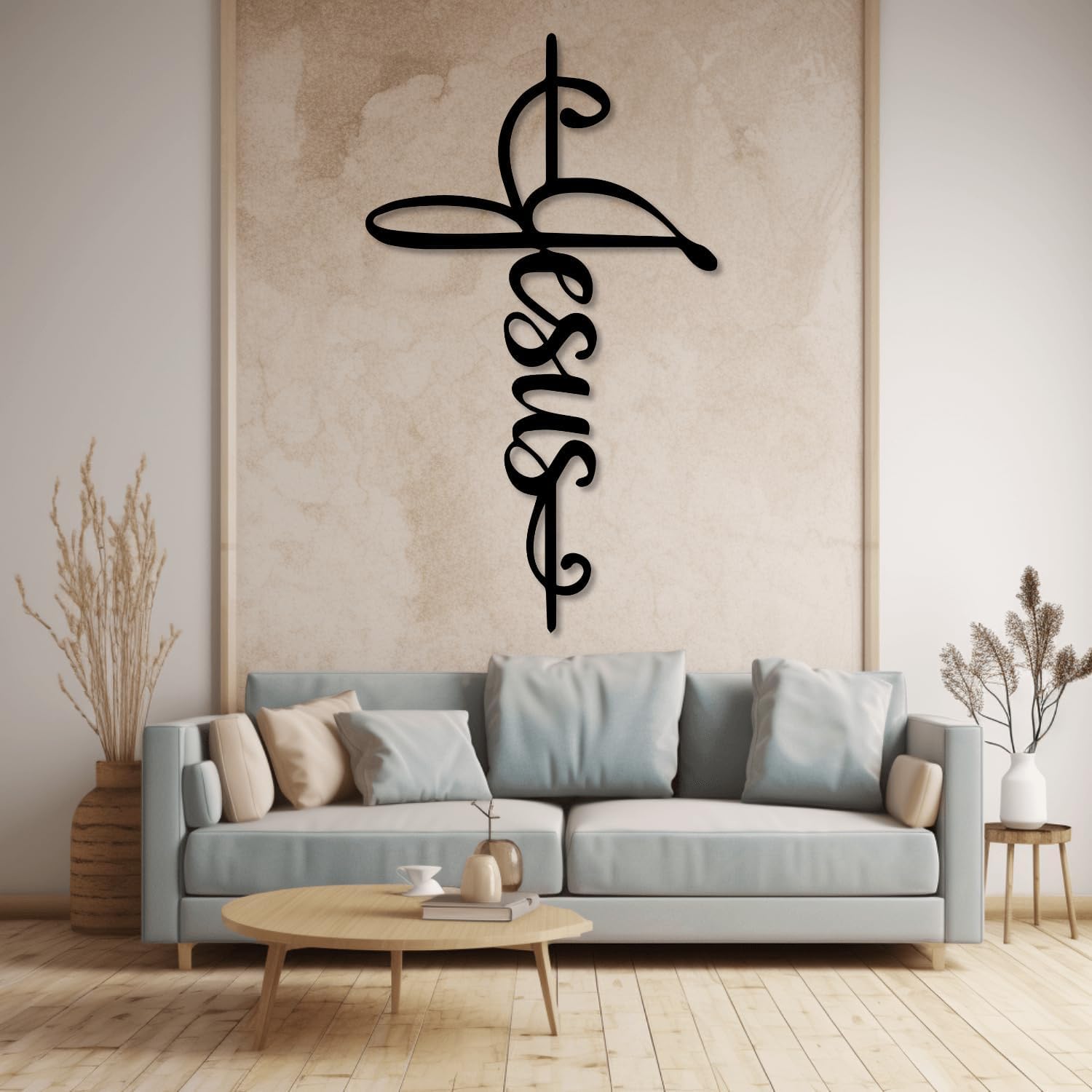 XXQ Jesus Wall Sign, Metal Wall Art Cross, Large Metal Spiritual Decorations for Home, Religious Hanging Cross Metal Wall Decor for Living Room