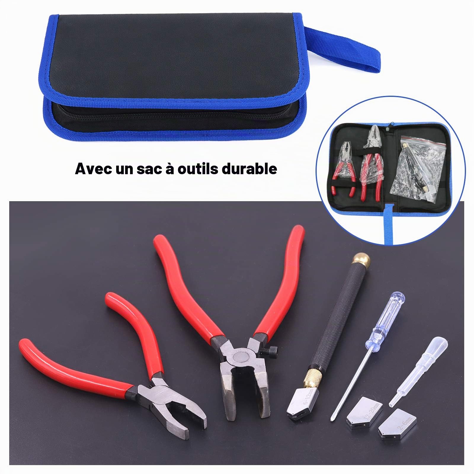 Glarks Ensemble de 4 pinces robustes pour verre courant - Pinces à briser et à tailler, pince coupe-verre et pointe en carbure alimentée à l'huile pour mosaïque et carreaux