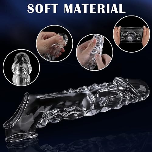 Miniatura 10 de Manga grande reutilizable para pene con anillo vibrador para pene, manga transparente de 3.8 pulgadas, extensor de anillo de pene ultra suave para