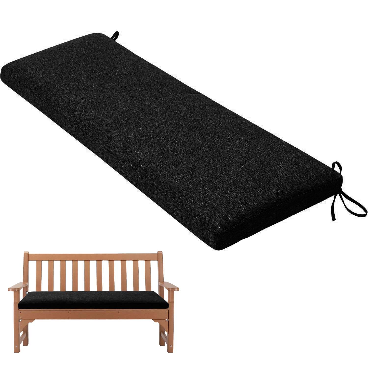Cojines para banco de jardín, tela de lino, cojines para exteriores/interiores, para patio, balcón, banco, 160 x 40 x 5 cm, color negro, cómodas almohadillas para asientos de exterior