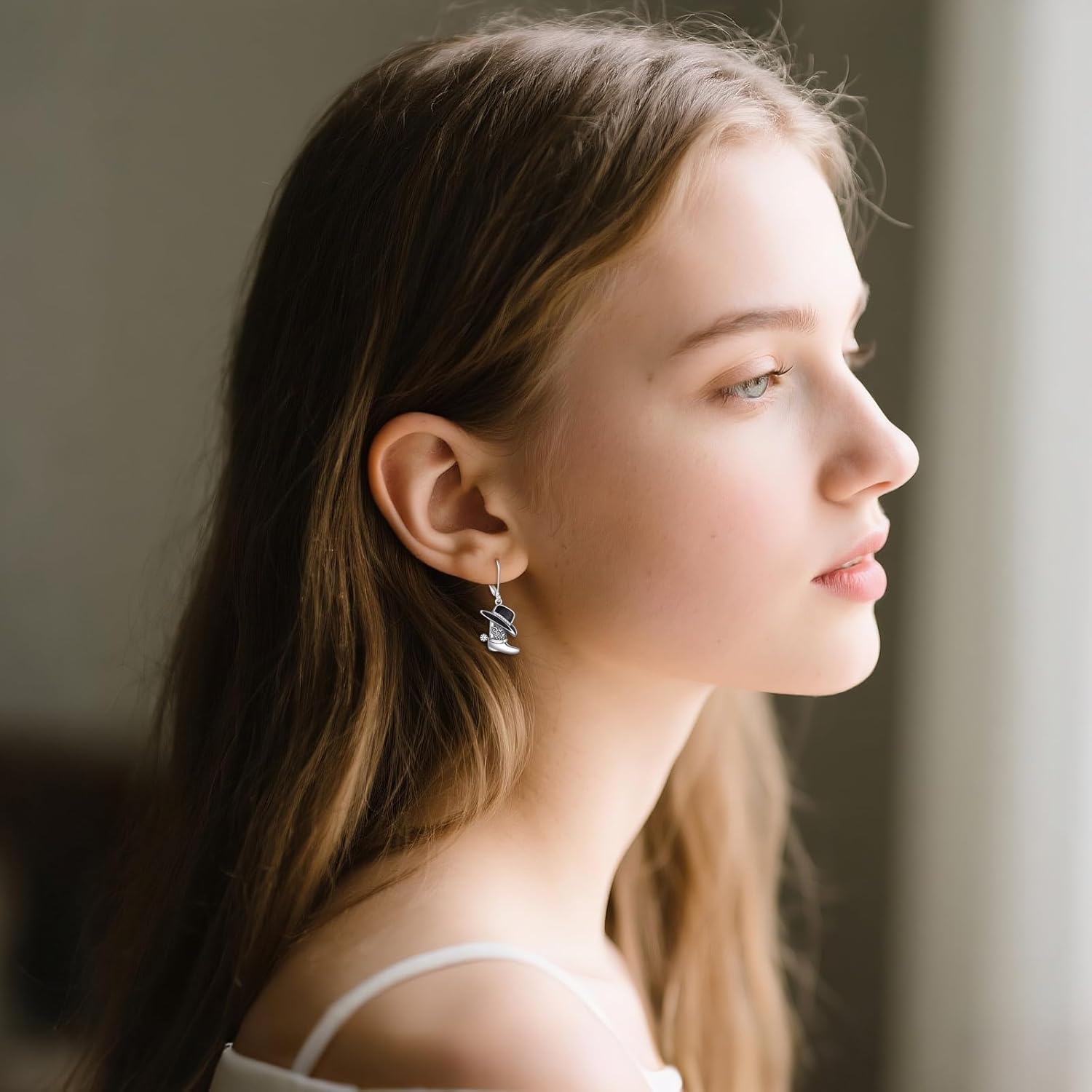 VONALA Cowboy Earrings 925 Sterling Silver Western Boots Texas Hat Leverback Dangle Earrings Bohemian Jewelry Gift for Women