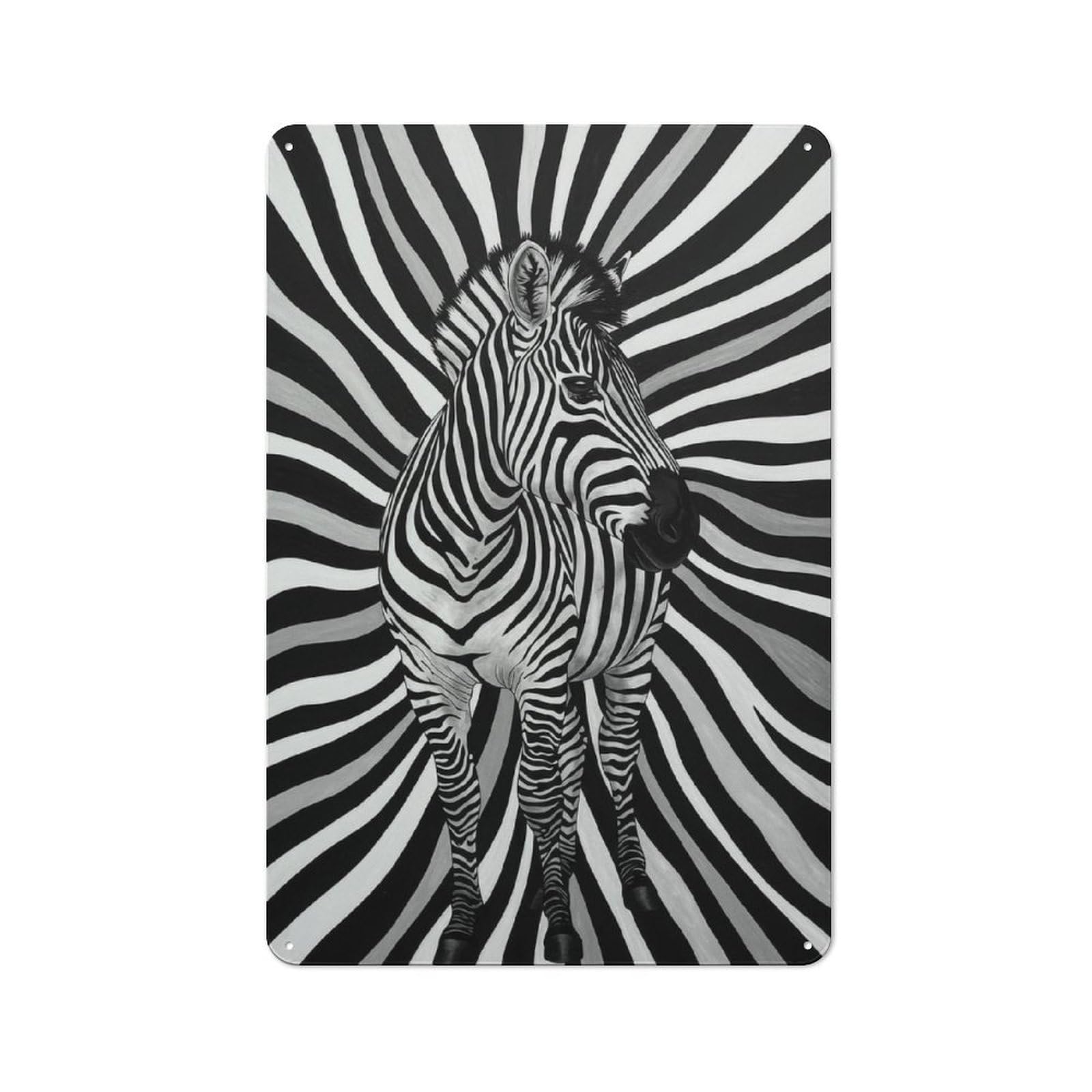 Metal Plaque 30x20cm with Zebra in Black And White for Pub Or Café, Vintage Decor, for Vintage Wall Decor Fans, for Metal Sign Collectors