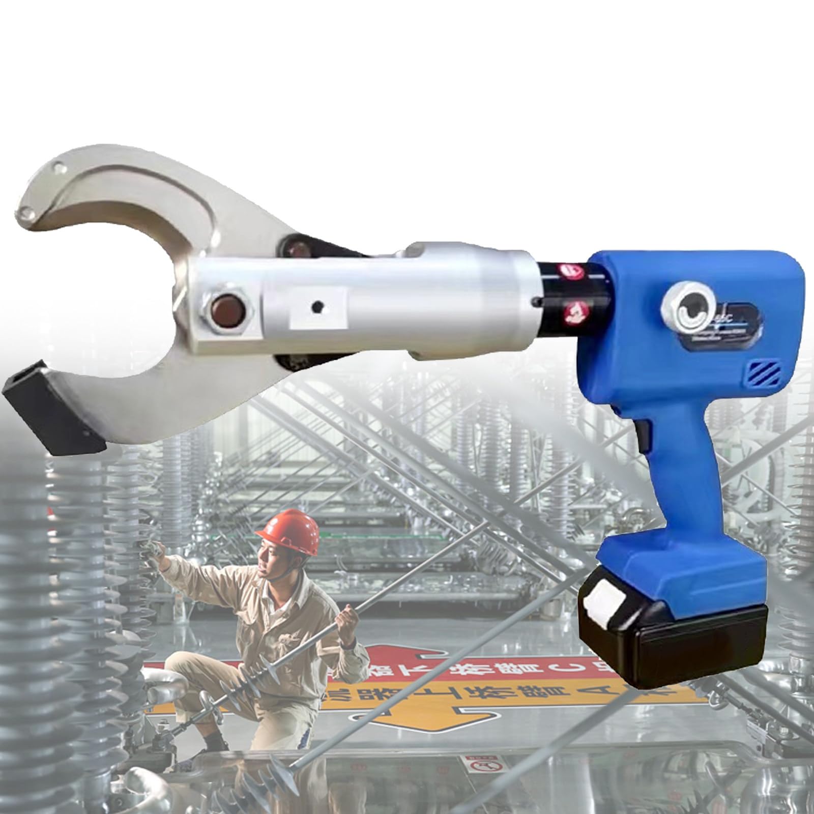 Elektryczne hydrauliczne obcinacze do kabli, z 2 wyjmowanymi bateriami, narzędzie do obcinania kabli i drutu, do kabli Cu/Al i kabli pancernych, przenośny zestaw przecinaczy do kabli elektrycznych, B