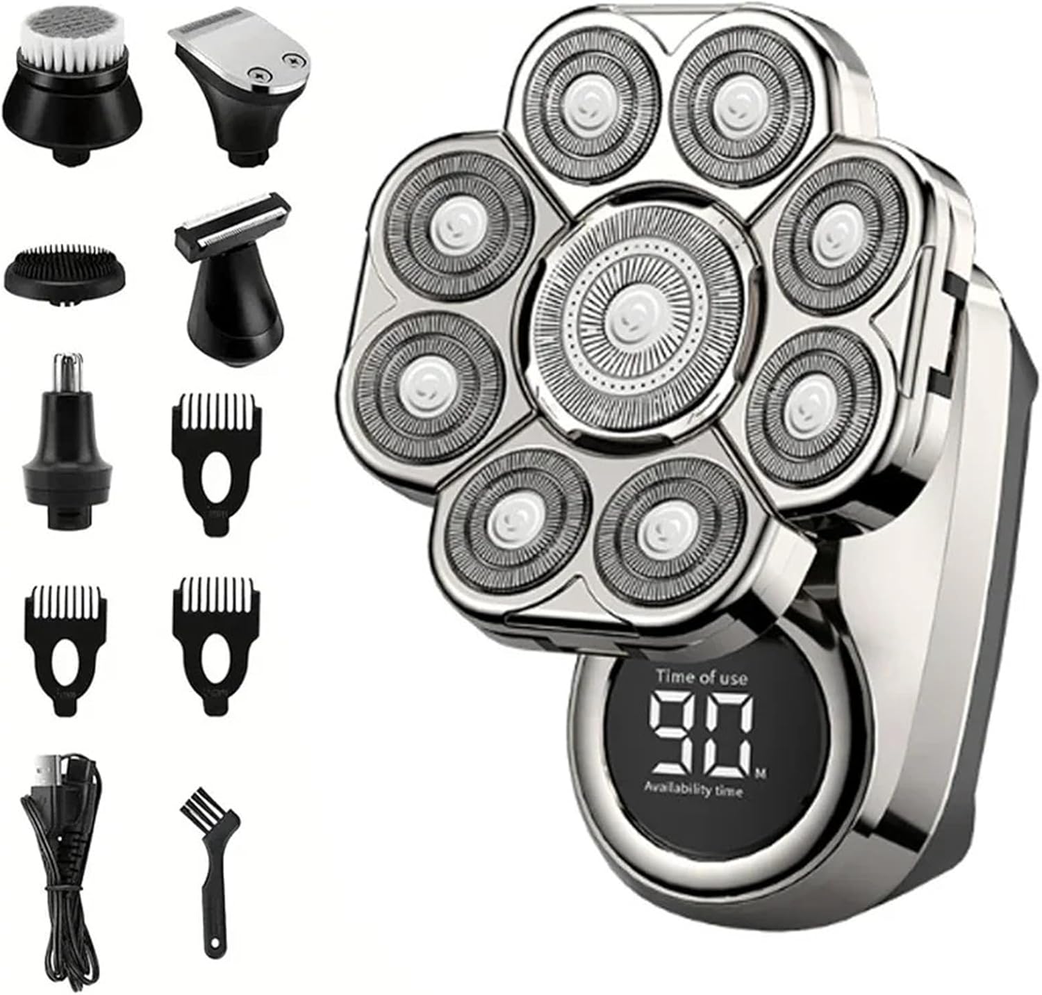 9D Floating Electric Shavers For Men Bald Head IPX7 Waterproof Electric Razor Wet/Dry Shaving With Grooming Kit With LED Display(A set of silver)