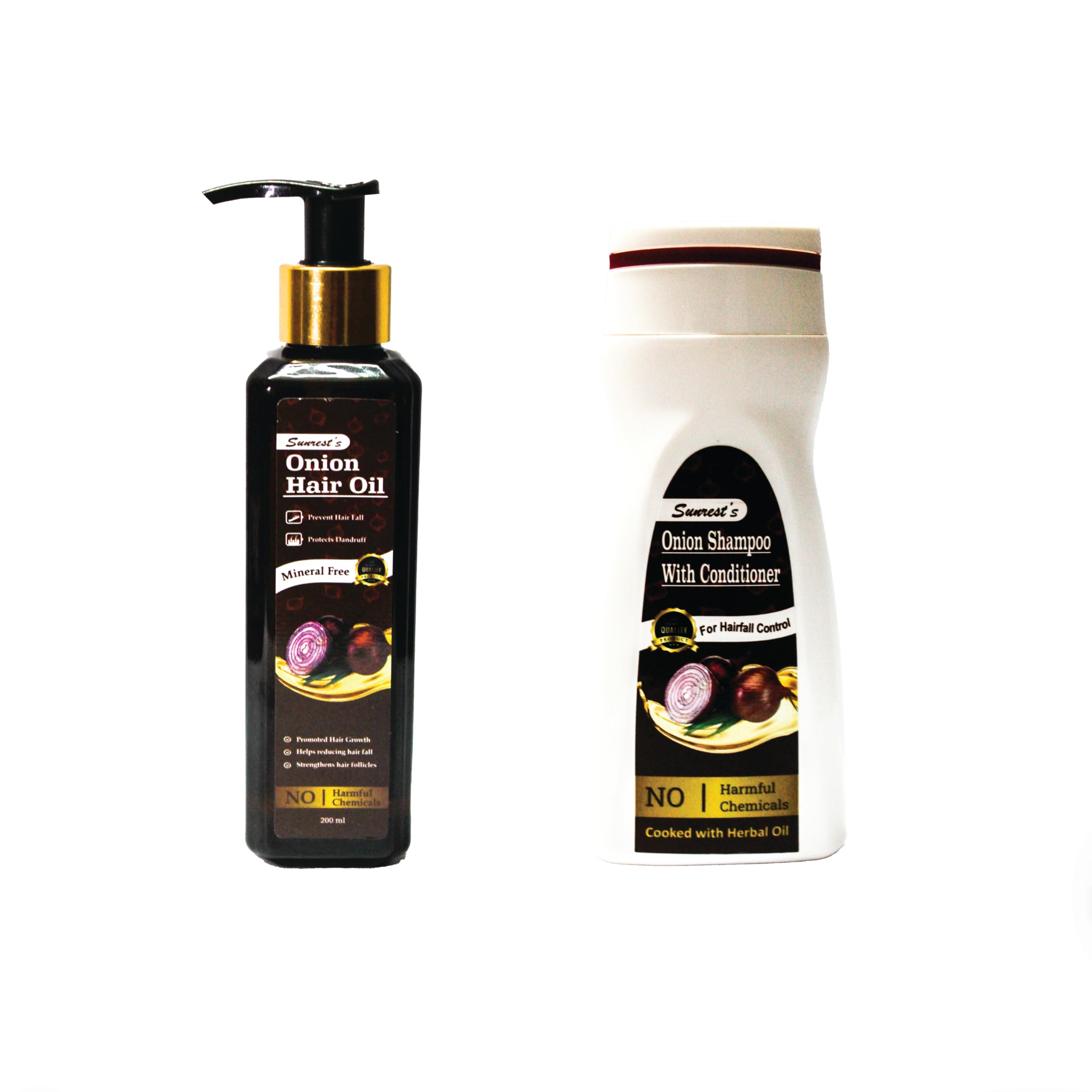 sunrest onion hair oil and shampoo combo set | for hairfall control & hair growth | shampoo (200ml) & hair oil (200 ml)