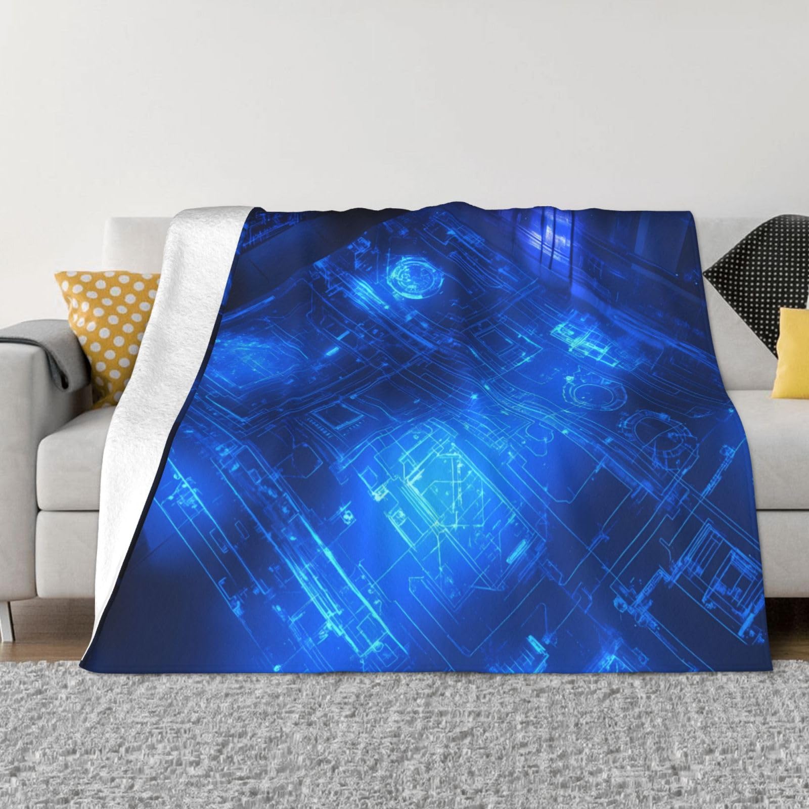 Couverture de canapé chaude en flanelle grand plaid bleu lit chambre salon 203x152