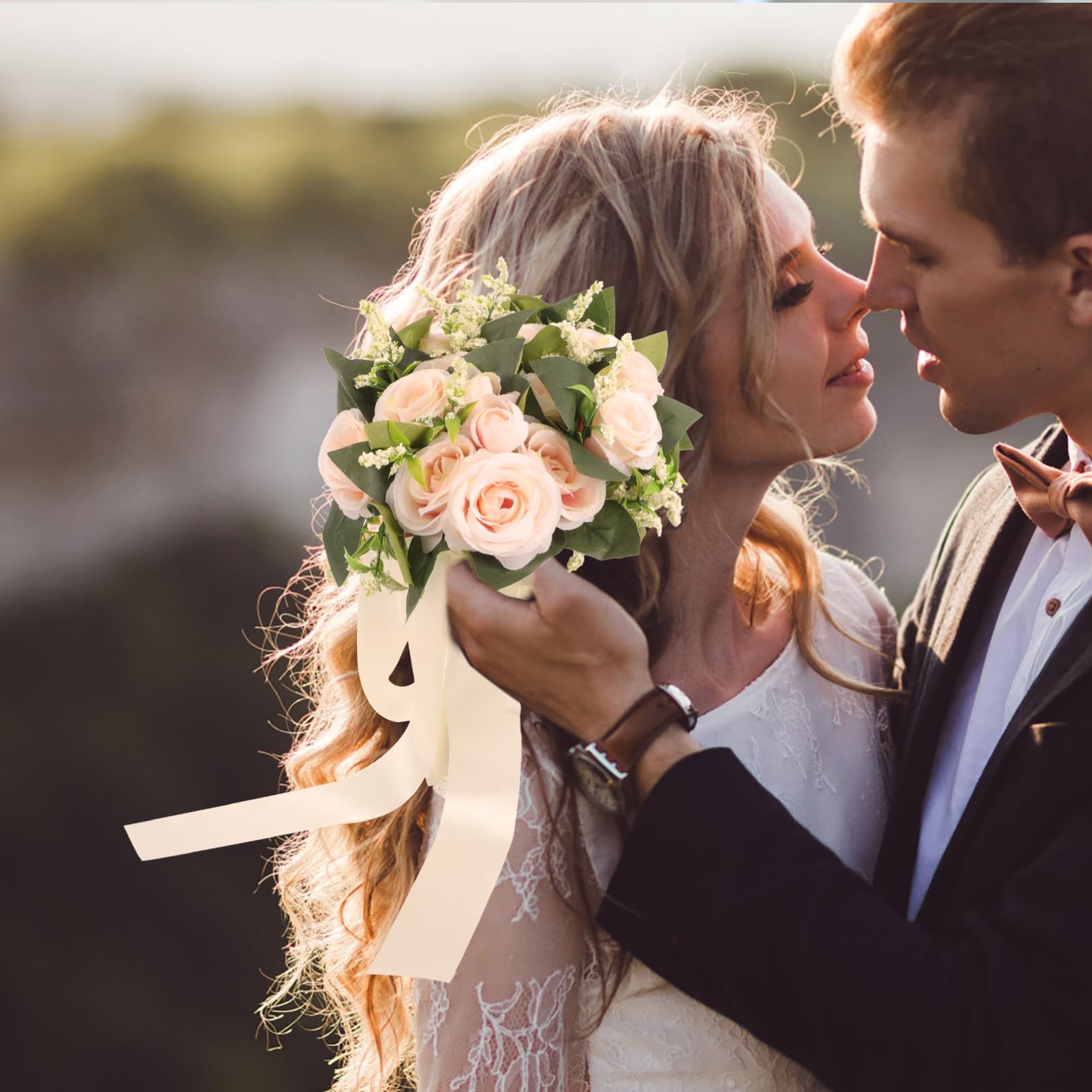 PRETYZOOM 2 Pz bouquet da sposa per damigelle lancio di bouquet rustico mazzi di fiori da sposa decorazioni matrimonio addobbi matrimonio falso bouquet da sposa fiore artificiale con stelo