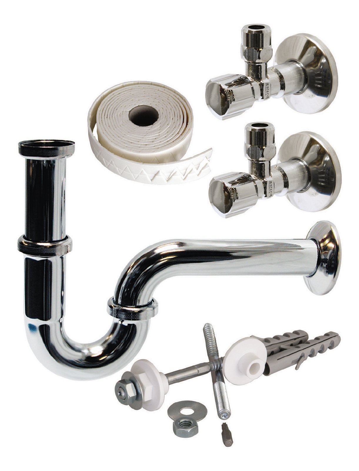 Sanitop-Wingenroth 22313 3 Schell-Kit de instalación para Lavabo 32 mm, Metal Cromado, Cromo, 1 1/4 Zoll x 32mm