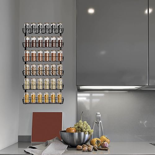 Miniatura 4 de SWOMMOLY Organizador ajustable de pared para especias, 12 niveles de doble uso (multiuso), estante de especias colgante para puerta de armario de