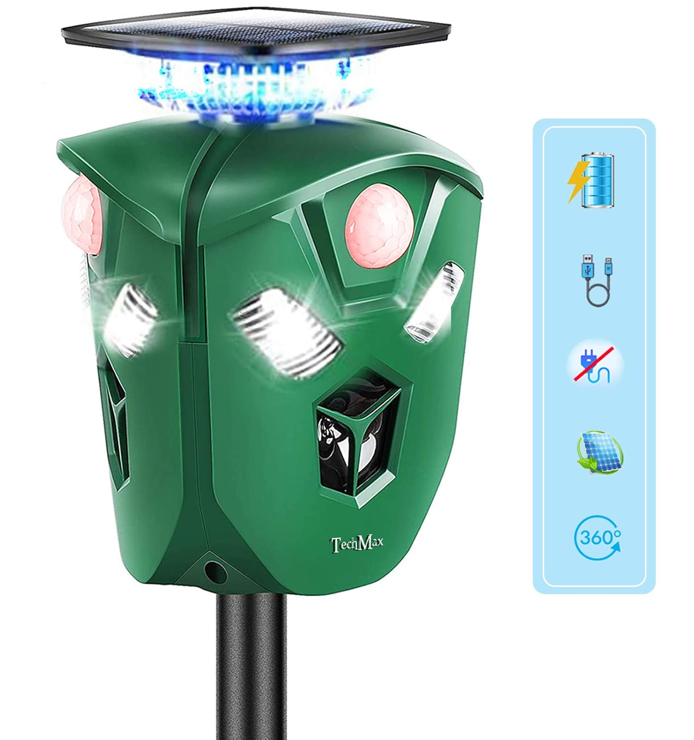 Tech Max Battery Operated Cat Scarer Solar Powered Motion Activated