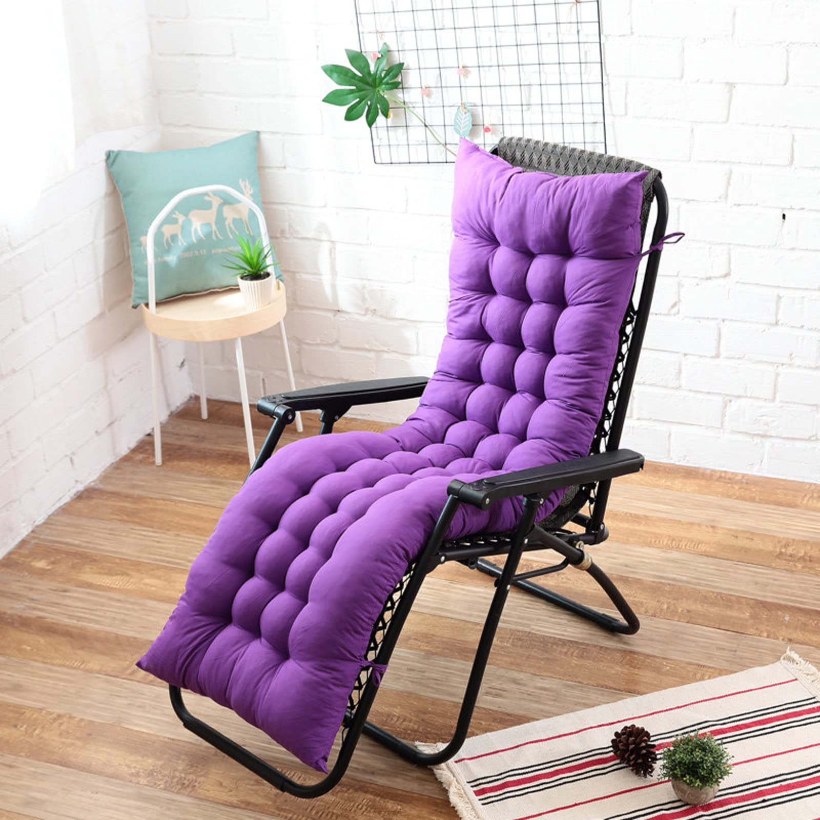 ADSEA Indoor Bench Cushion,Solid Color Lounger Patio Cushion,Soft High Back Reclining Chair Cushion,With Ties For Patio Chairs-Dark purple 155x48x8cm(61x19x3inch)