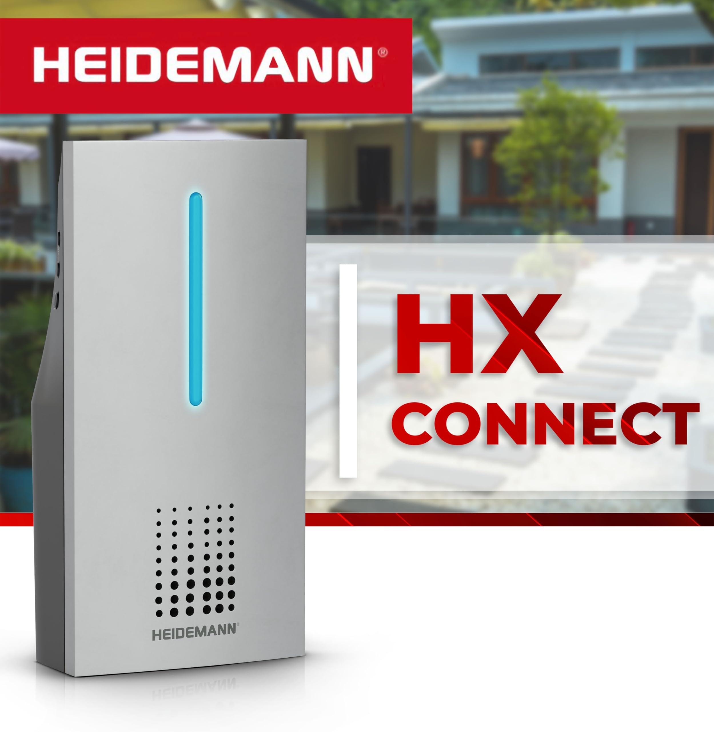 Heidemann Funkgong Set HX Connect (trasmettitore + ricevitore, volume regolabile in 4 livelli fino a 90 dB, con segnale ottico di chiamata, portata circa 100 m, campanello, campanello, campanello, set