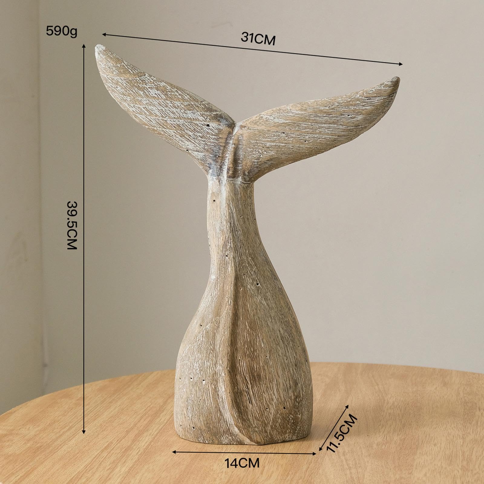 Escultura de Mesa Cola de Ballena Figura Tallada Modelo Creativo Decorativo Madera Maciza Diseño Retro para Entrada Salón Oficina Hogar, L, Individual