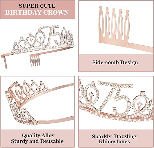 Miniatura 4 de Decoraciones de cumpleaños de 75 años, que incluyen banda, adorno para pastel, corona y velas de cumpleaños de 75 años regalos, decoración y