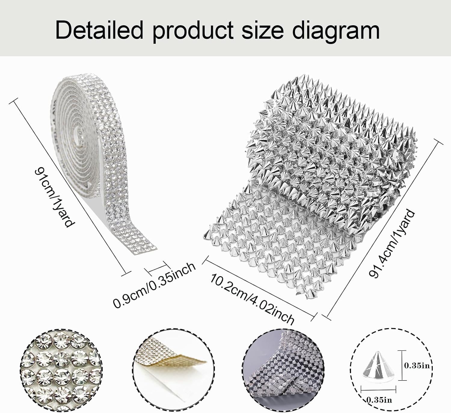 Sew Stitch on Spikes,Silver Spikes,Rhinestone Ribbon,Punk Mesh Rivets & Beads for DIY Clothing,Party,Jacket,Wedding,Performance - Lightweight Craft Supplies for Arts & Crafts (Silver,1yard)