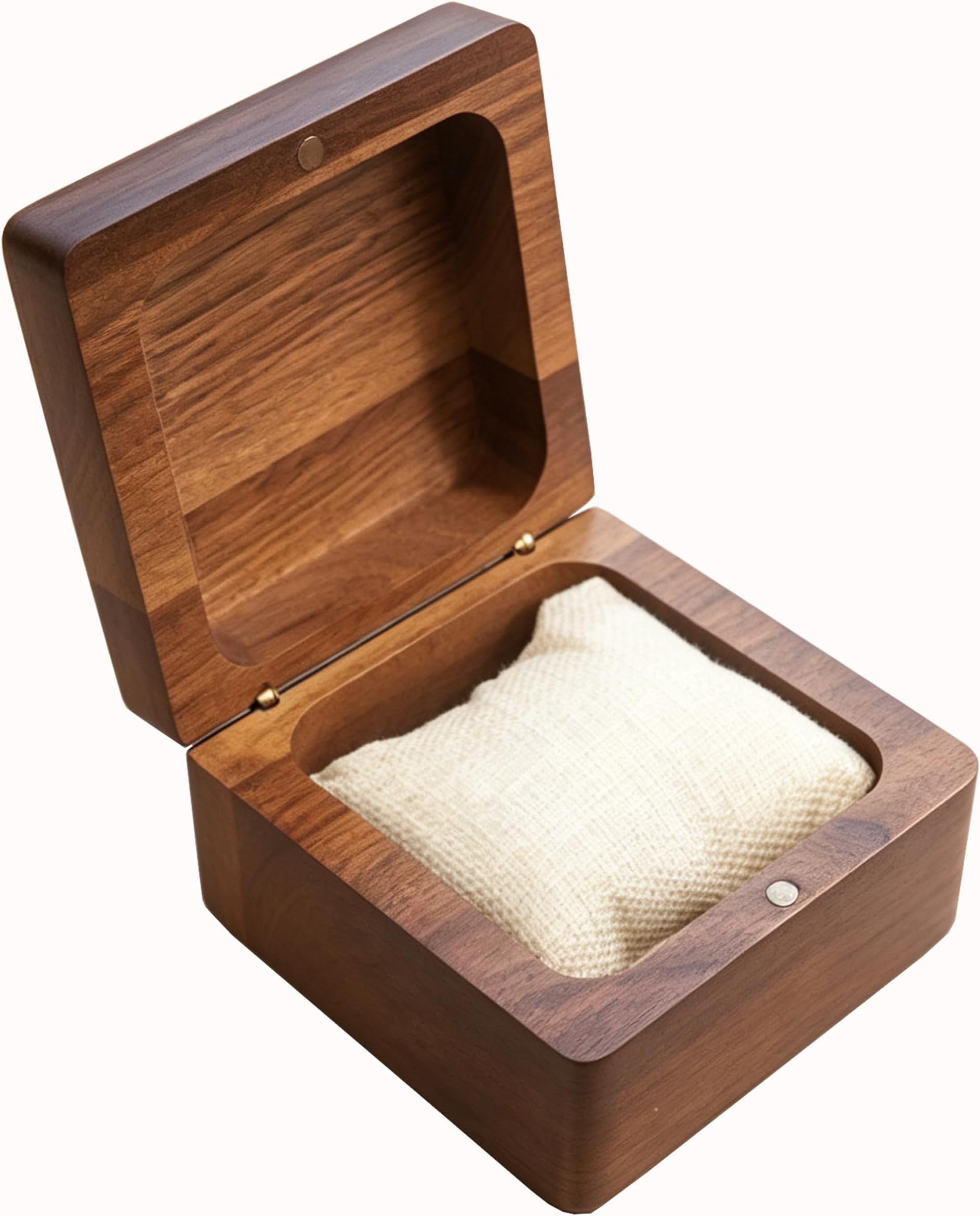 Walnut Color Wood Watch Box, Carved from One Solid Block of Wood, Luxury Wooden Jewelry Box with Magnetic Lid, Keepsake Gift Box for Watch, Jewelry, Rings, Wedding Gift(4.2" x 4.2" x 2.64")