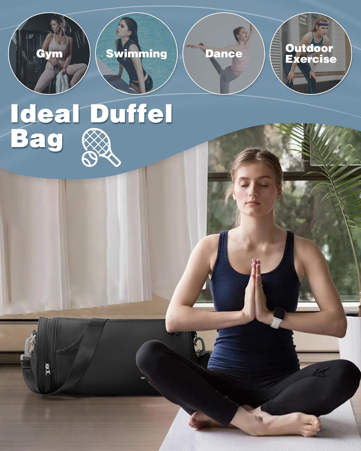 Small Gym Bag for Women,Waterproof Mini Duffle Bag Womens Spotrs WorkoutBags Small Travel Duffel Bag with Wet Pocket Carry on Weekender Bags for Dance Swimming,Gym,Yoga,Fitness Black - Image 9