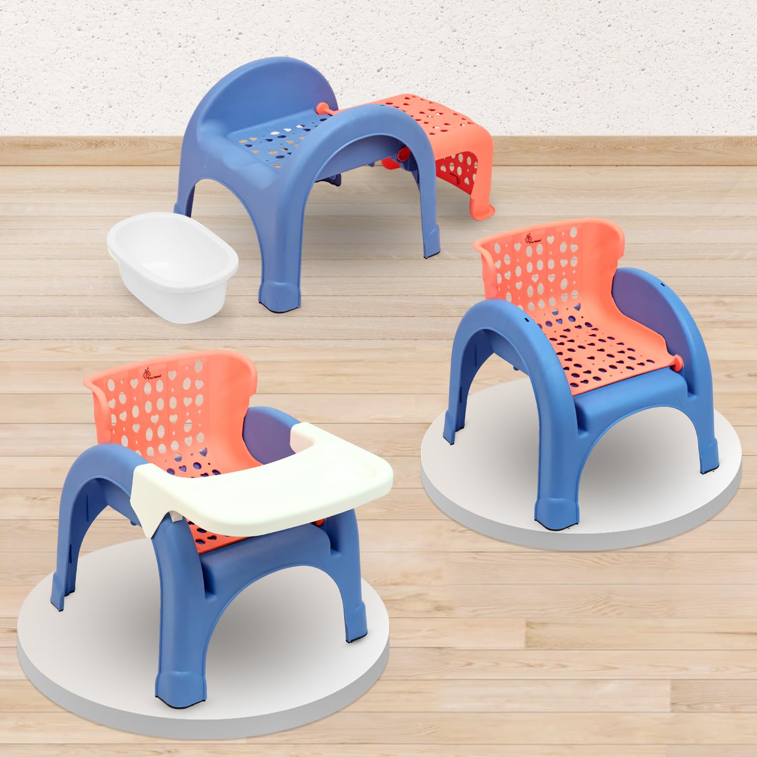 r for rabbit jelly bean plus chair with shampoo bowl 3 in 1 multi-functional baby study, shampoo, meal & regular kids seating chair with high backrest for 1-8 years kid, weight upto 40kgs(orange blue)