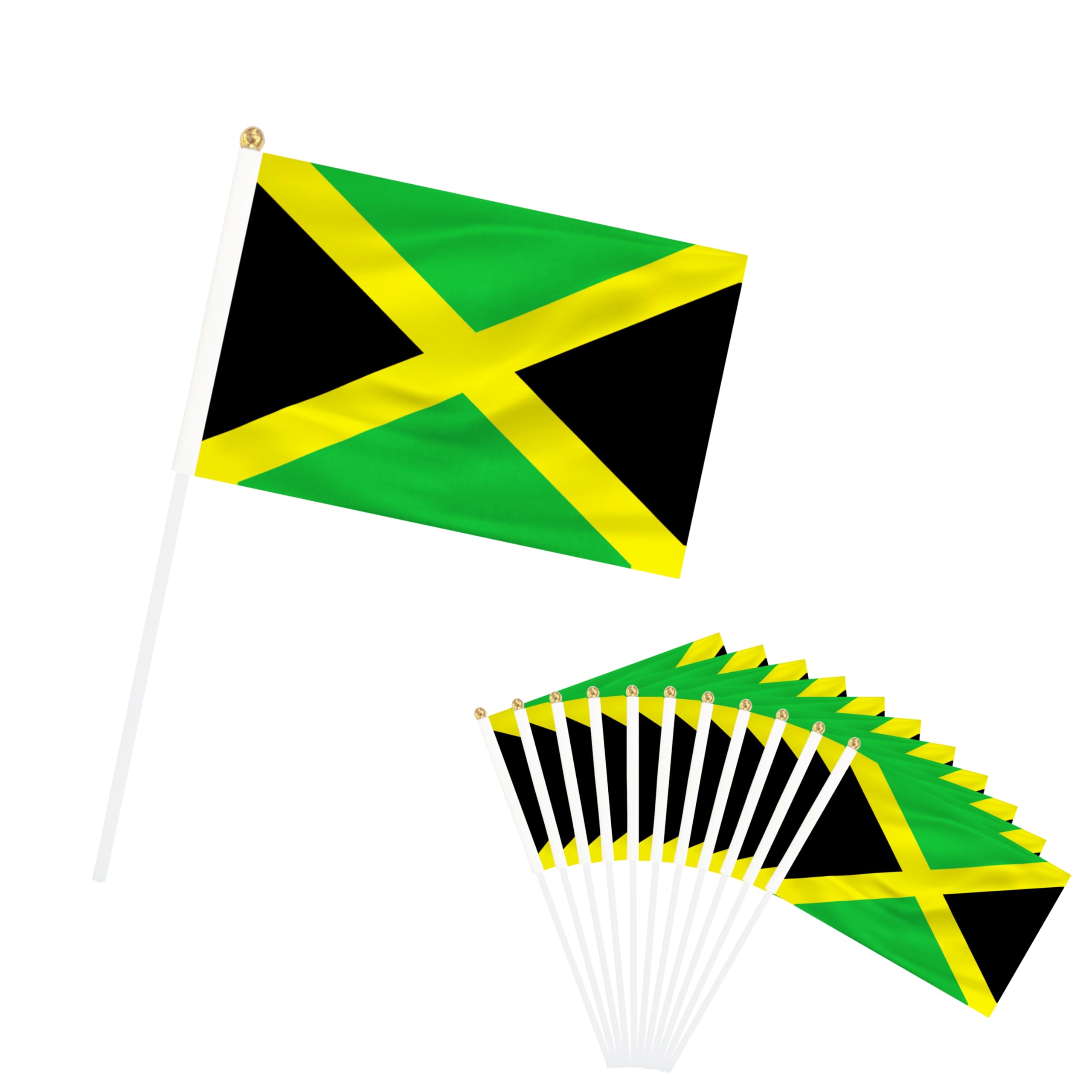 Rotenl 50 Pack Jamaica Hand Held Mini Flags, Small Jamaican Stick Flags with Pole, International Country Flags, Festival Events, Parades, Patriotic, Indoor and Outdoor, Party Decorations (Jamaica)
