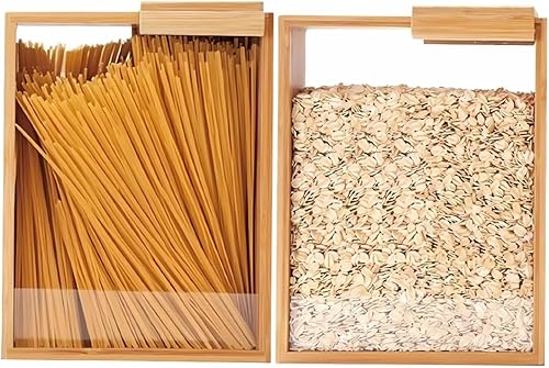 Paquete de 2 recipientes de almacenamiento de alimentos de bambú de 3 litros organizadores de cocina y gran capacidad para organizar despensa,