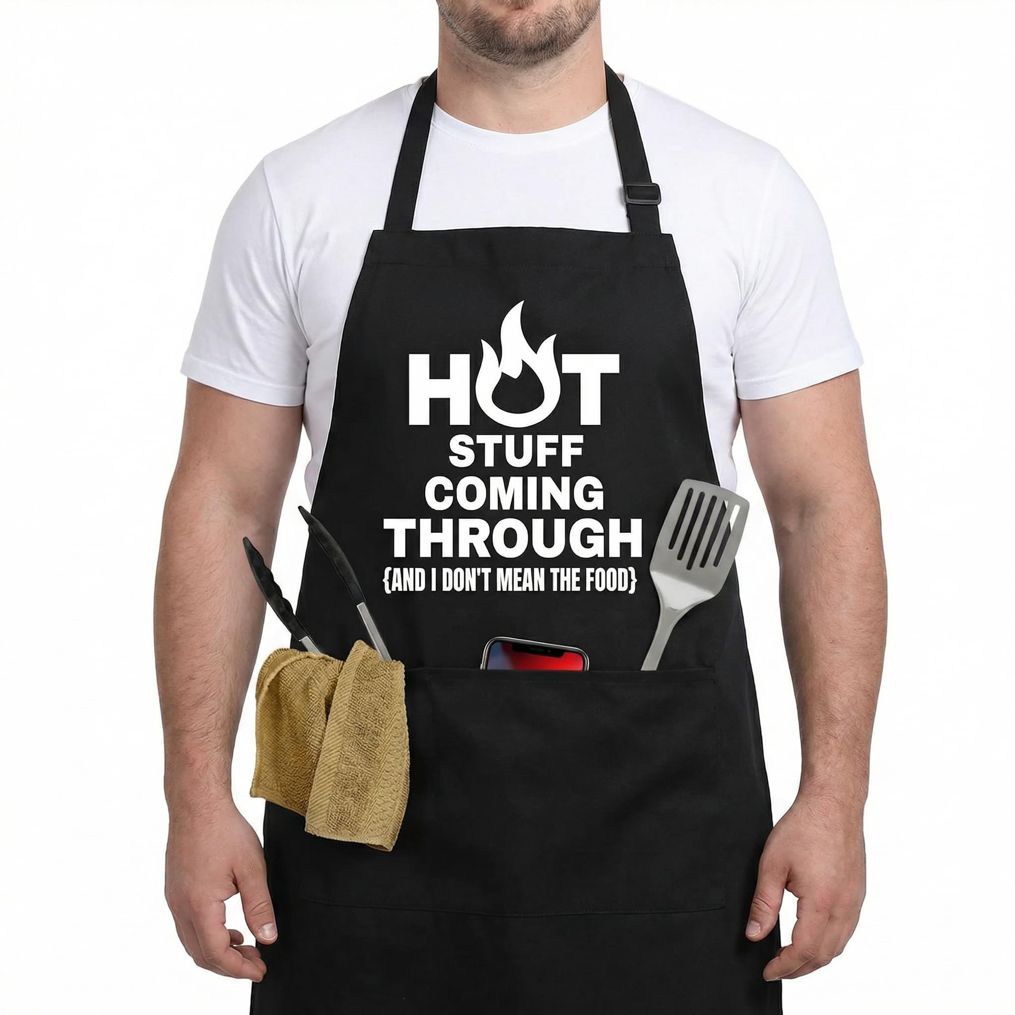 ZJEEACO BBQ Apron Gifts for Men, Funny Cooking Apron with Pockets, Personalised Kitchen Aprons for Outdoor Grilling Accessories, Ideal Christmas Unusual Presents for Dad Grandad Husband (HOT)