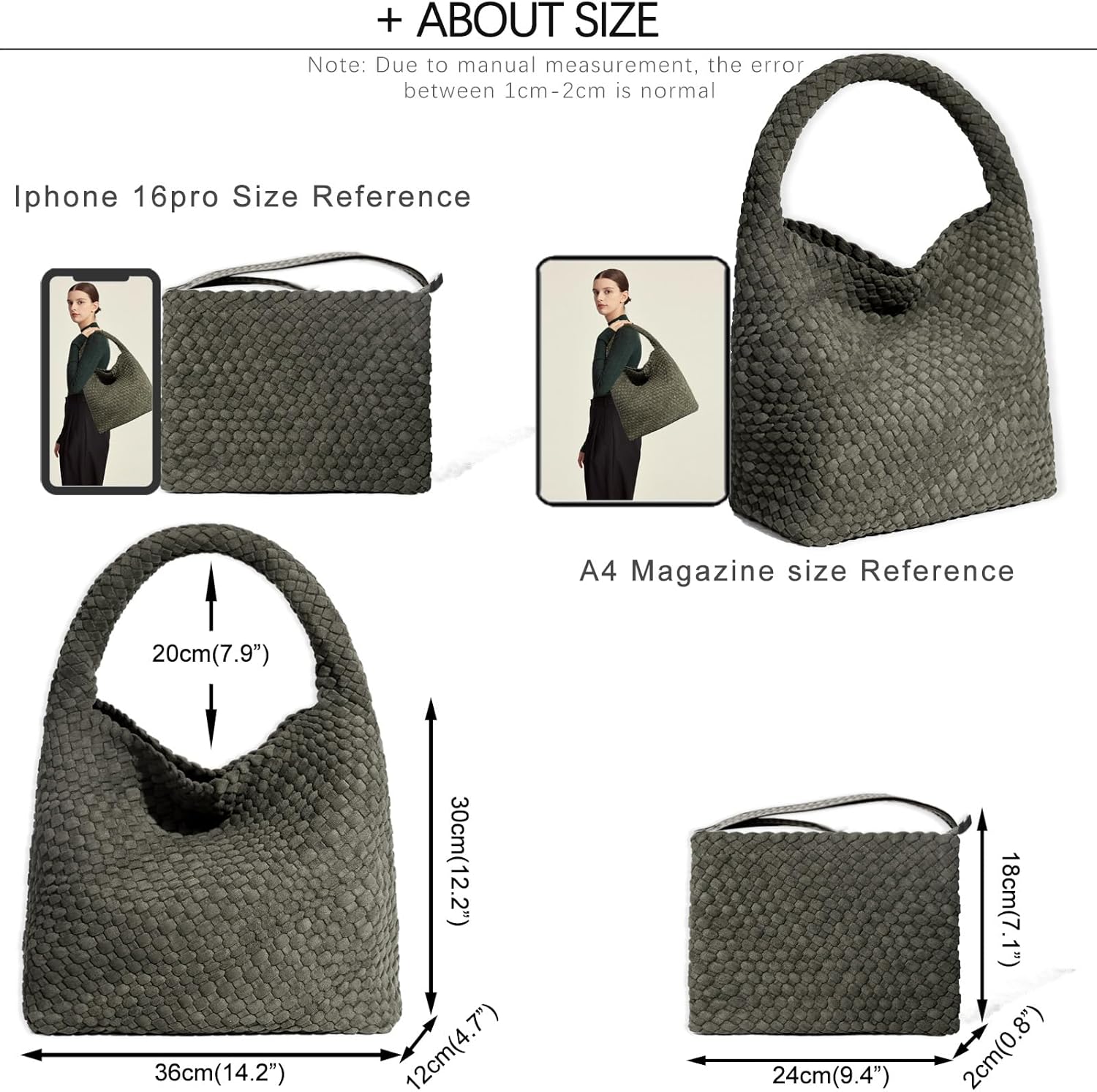 JINMANXUE Woven Purse for Women, Neoprene Top-handle Shoulder Bag, Hobo Tote, Travel Handbag, Wrist Bag For Work Shopping