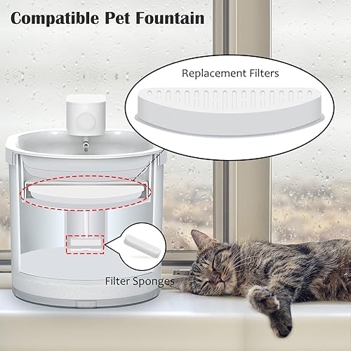 Miniatura 3 de Paquete de 12 filtros de fuente de agua para gatos y 12 esponjas de filtro de repuesto compatibles con fuente de agua Uahpet de 67 oz2 L, fuente