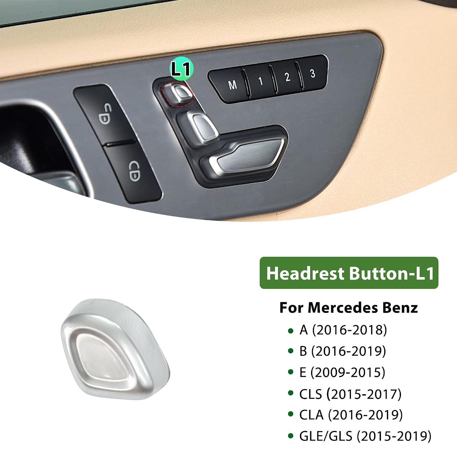 Door Seat Adjust Headrest Switch Button Replacement for Mercedes Benz A B E CLS CLA GLE GLS W176 W246 W212 W166 A21290596009107 (Headrest Button L1)