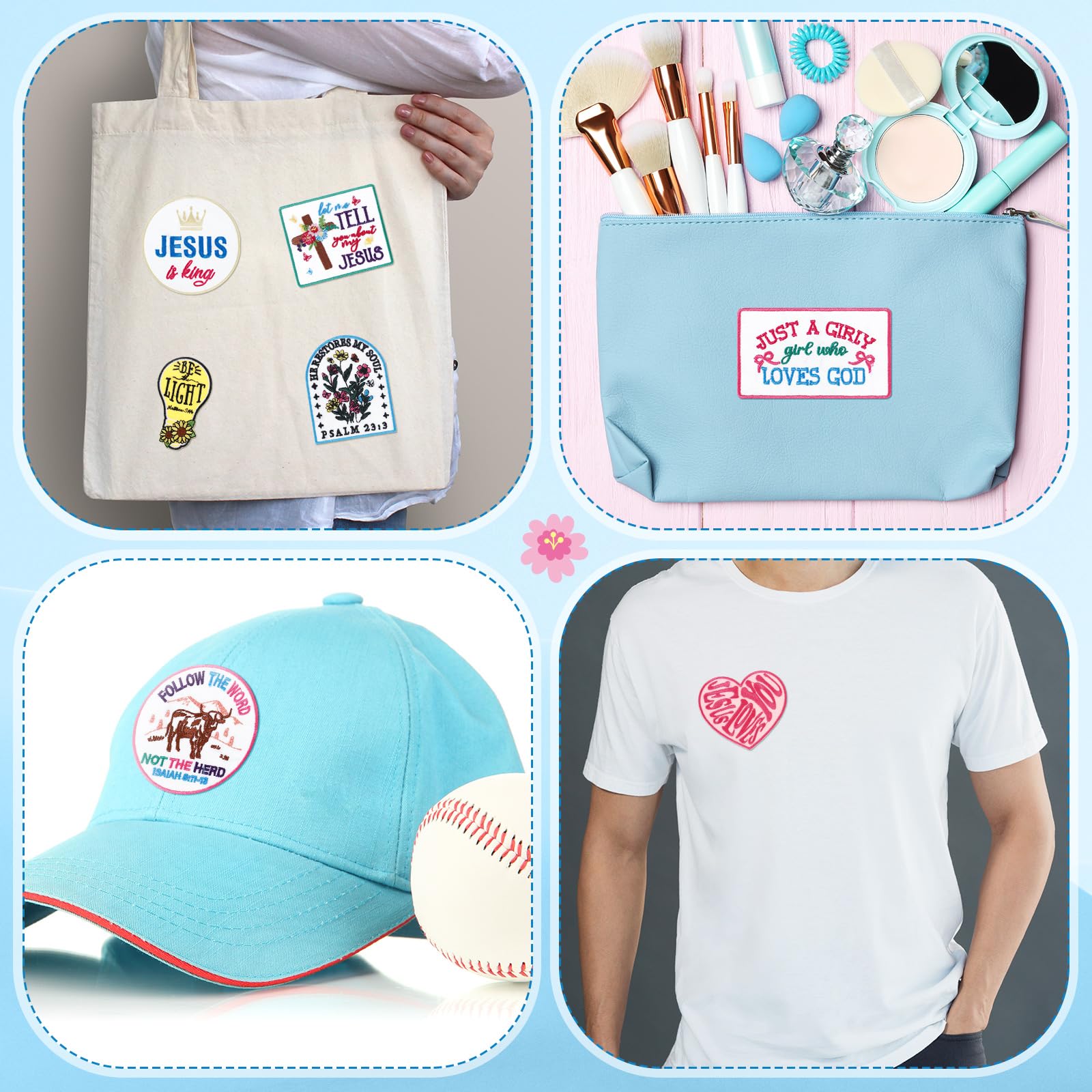 Wavwavw 20 parches cristianos para planchar con texto en inglés "Love Like Jesus", bordado para sombrero de camionero, apliques para coser, versículo bíblico, religioso, accesorios de bricolaje para