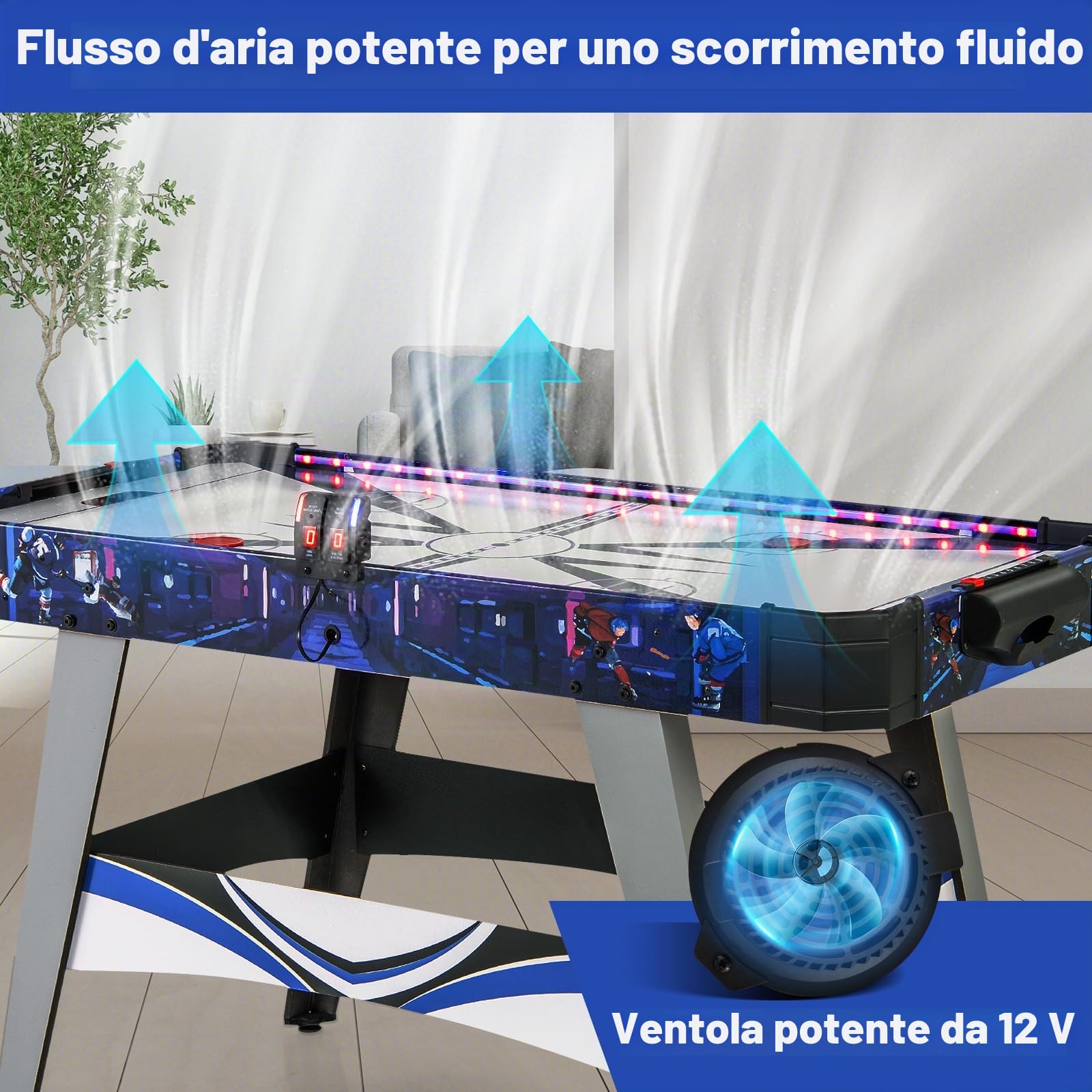 HOMASIS Hockey da Tavolo con 2 Spingitori e Dischi, Poggia Piedi Regolabili, Motore Potente da 12 V, Segnapunti, Air Hockey da Tavolo per Famiglia, Bar, Casa, 137 x 65 x 86 cm