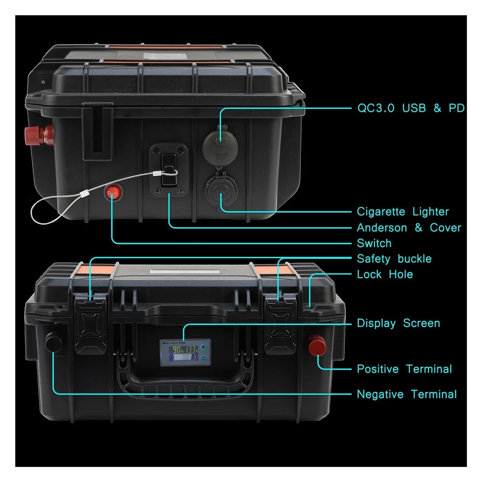 Baterías Recargables Lifepo4 12 Voltios 100Ah 200Ah 300AH Con | Estación de salida USB de alimentación exterior BMS for barcos con motores de onda sinusoidal(100Ah 12.8V LifePO4)