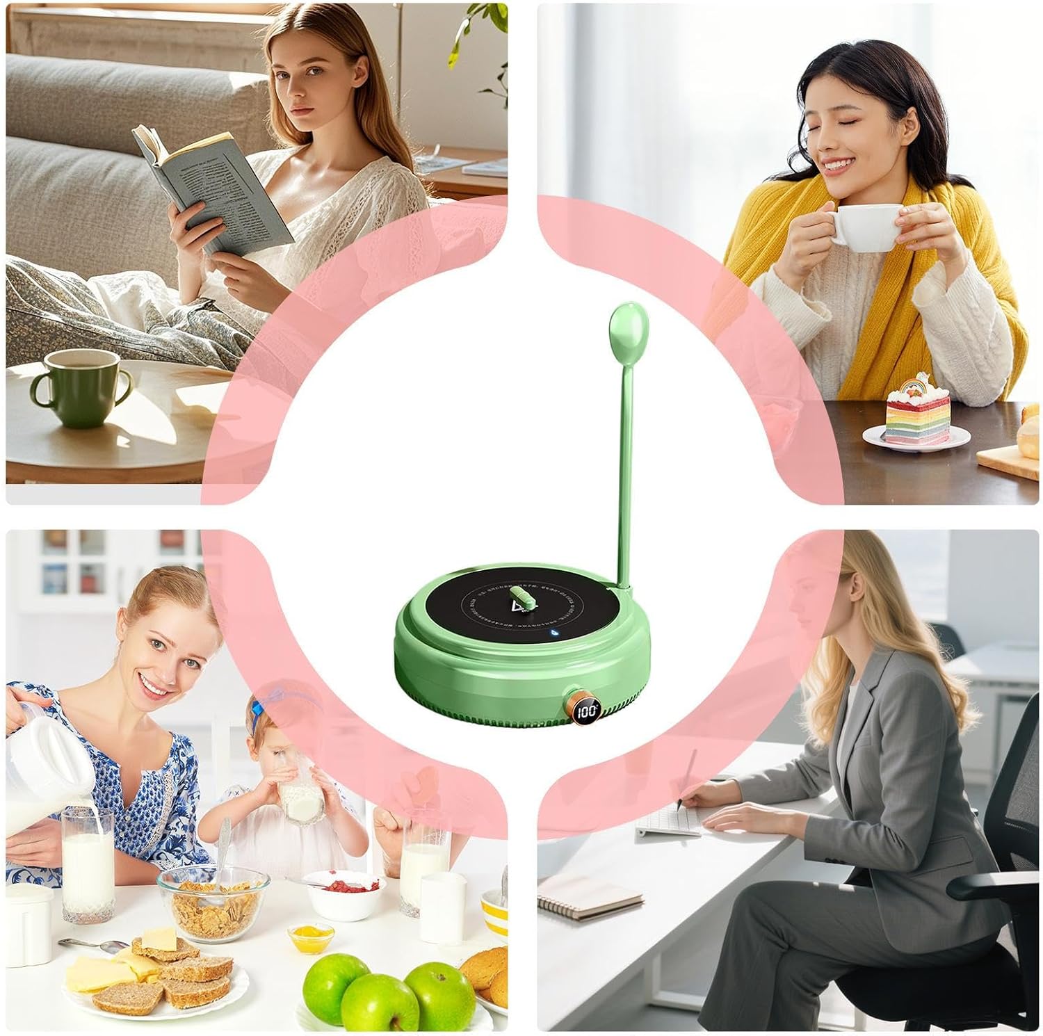 Magnetic Mug Warmer - Fast Heating Beverage Heater, Desk Cup Warmer with Adjustable Temperature, Portable Drink Heater with Compact Design, Office Home Kitchen Travel Work Accessory for Tea Milk Coffe