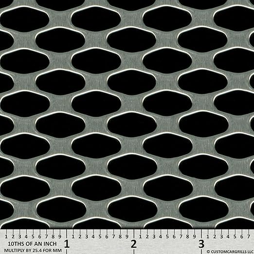 customcargrills 16"x48" Perforated GT Grill Mesh Sheet - Silver - Shipped Flat, 0.37 x 0.75 inch ellipse hole opening, 0.065" thick raw Aluminum, Made in USA