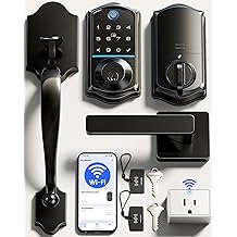 Veise VE017G-H Wi-Fi Smart Fingerprint Front Door Lock Set, Remote App Control, Keyless Entry Deadbolt with Handle, Backlit Keypad, IP55 Weatherproof, Auto Lock, Easy to Install, Matte Black
