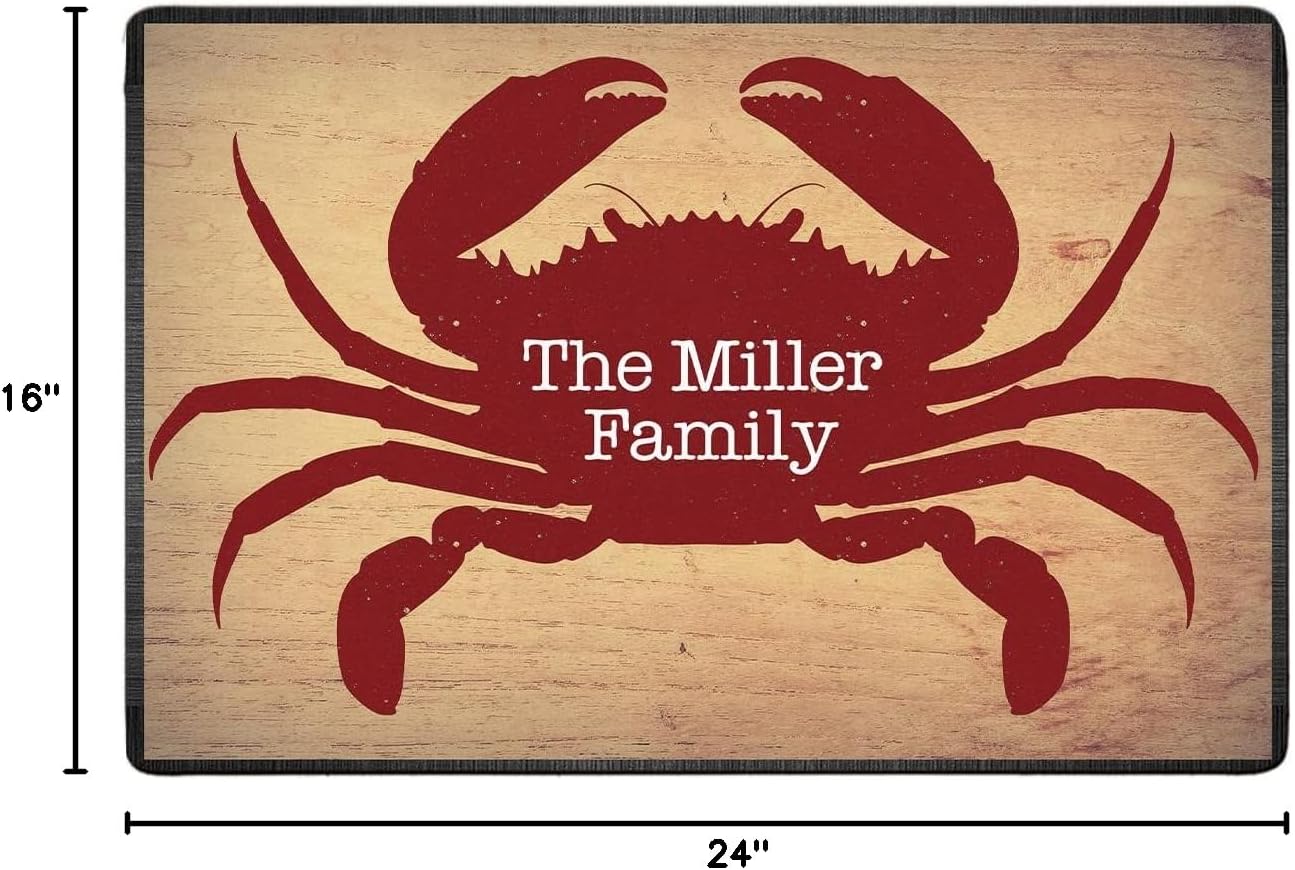 Personalized Welcome Crab Doormat - Custom Family Name Door Mat, Monogram Sea Animal Front Door Rug, Housewarming Party Accessories & Decorations for Inside Outside, Funny Decorative Gift Home Rugs