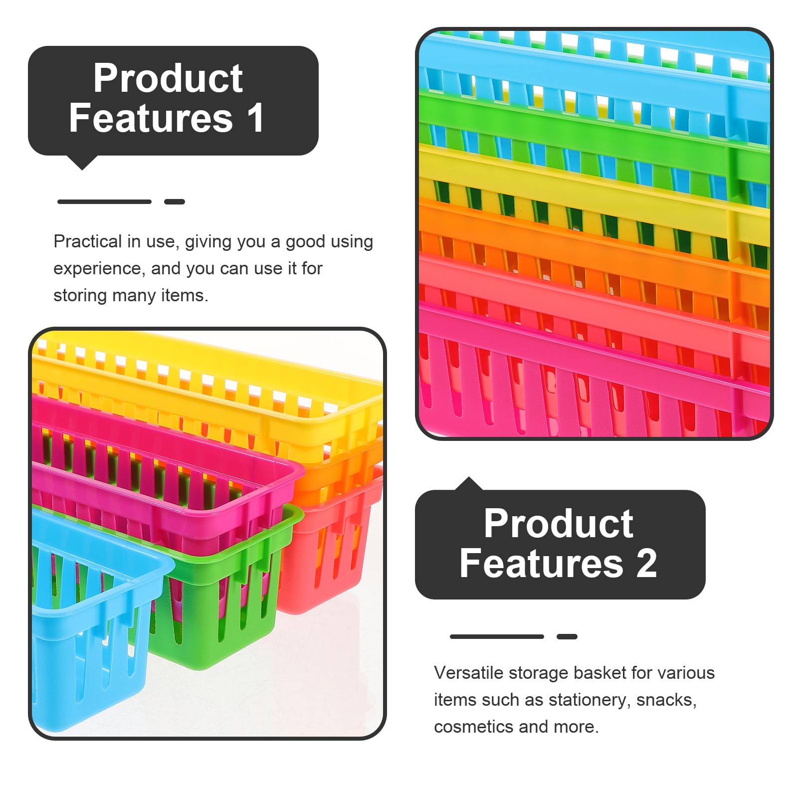 Operitacx 6pcs Plastic Storage Basket for Shelves Small Pencil Pots for Classroom Narrow Stationery Organiser Trays - Image 3