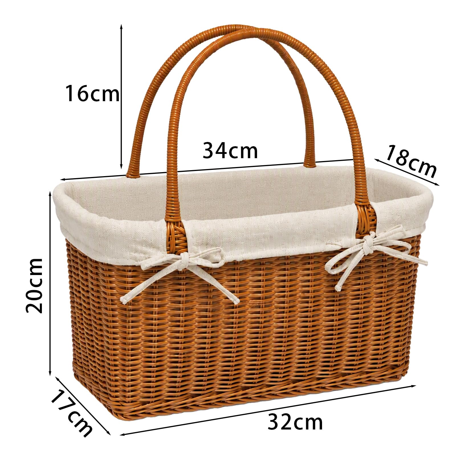 Cesto per la raccolta da giardino, cestino da picnic con manico, perfetto per il giardinaggio, per frutta e verdura, picnic e shopping