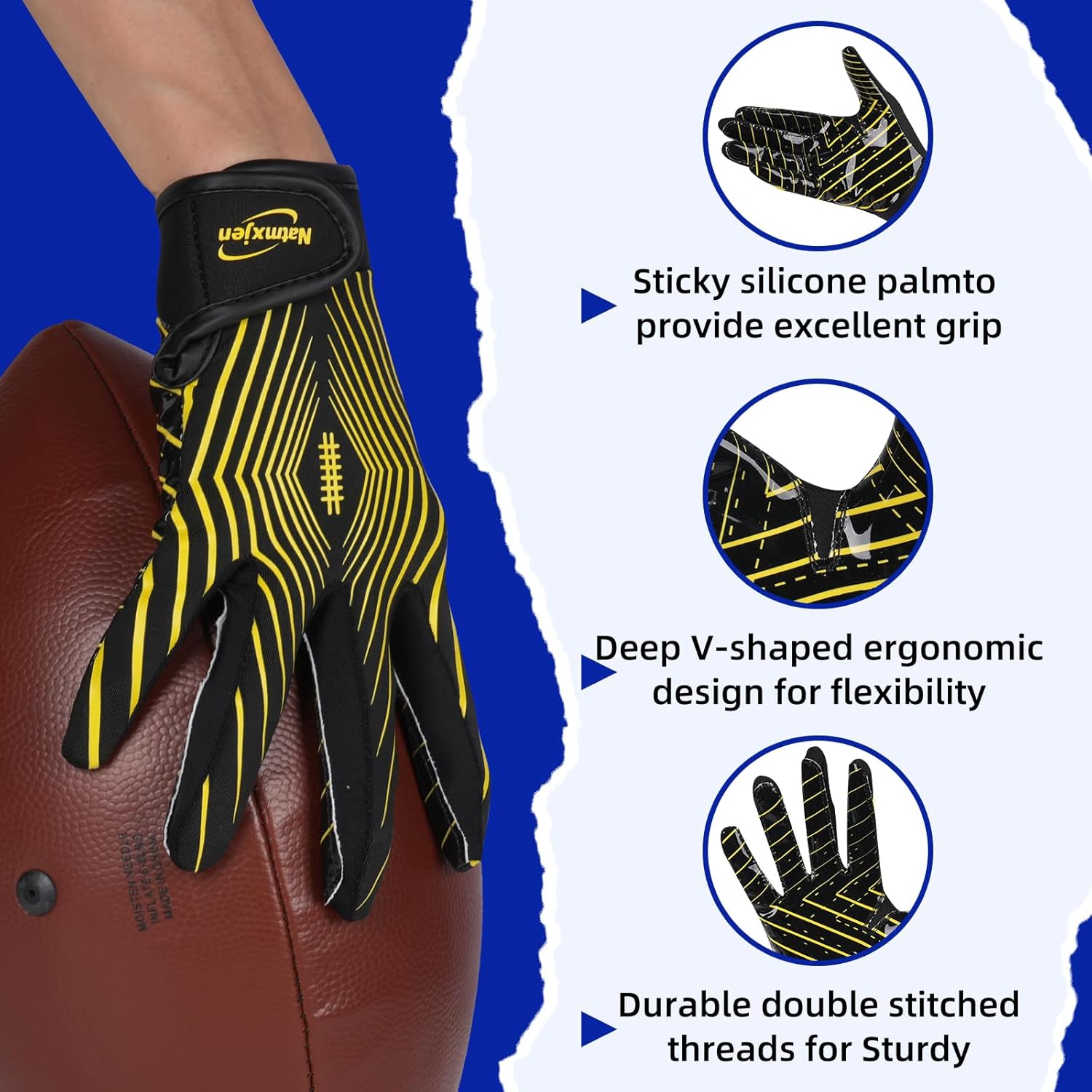 Youth Football Gloves Kids Sticky Receiver Gloves Grip Football Glove for Boys and Girls - Image 2