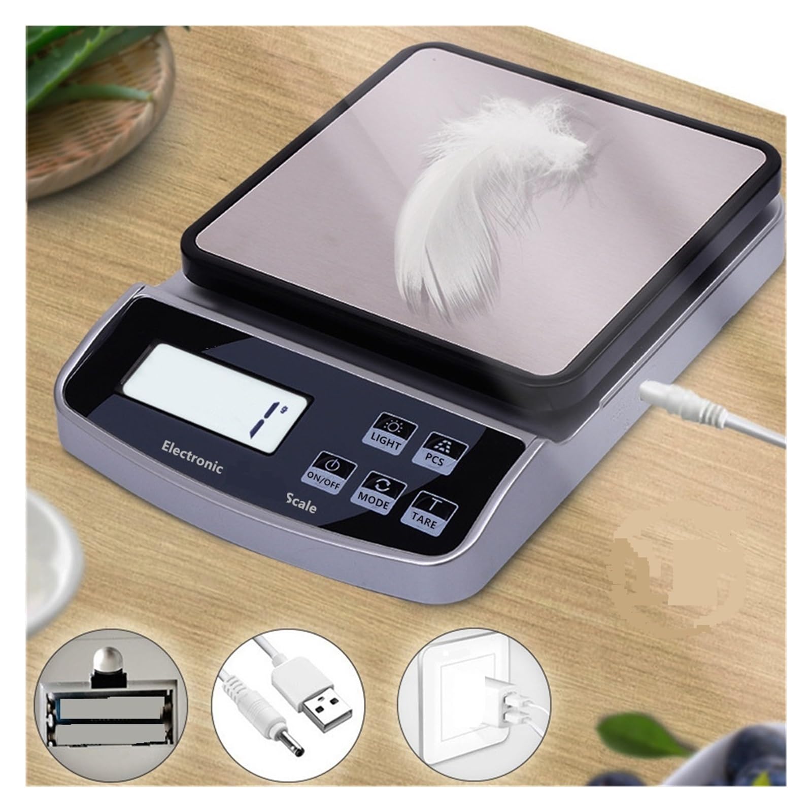 Báscula Electrónica De Cocina, Digital Café Precisión, Balanza Alimentos For Hornear En El Hogar, Inteligente Carga USB 15KG/10KG/3KG Medición Precisa Esfuerzo(10KG-1g)