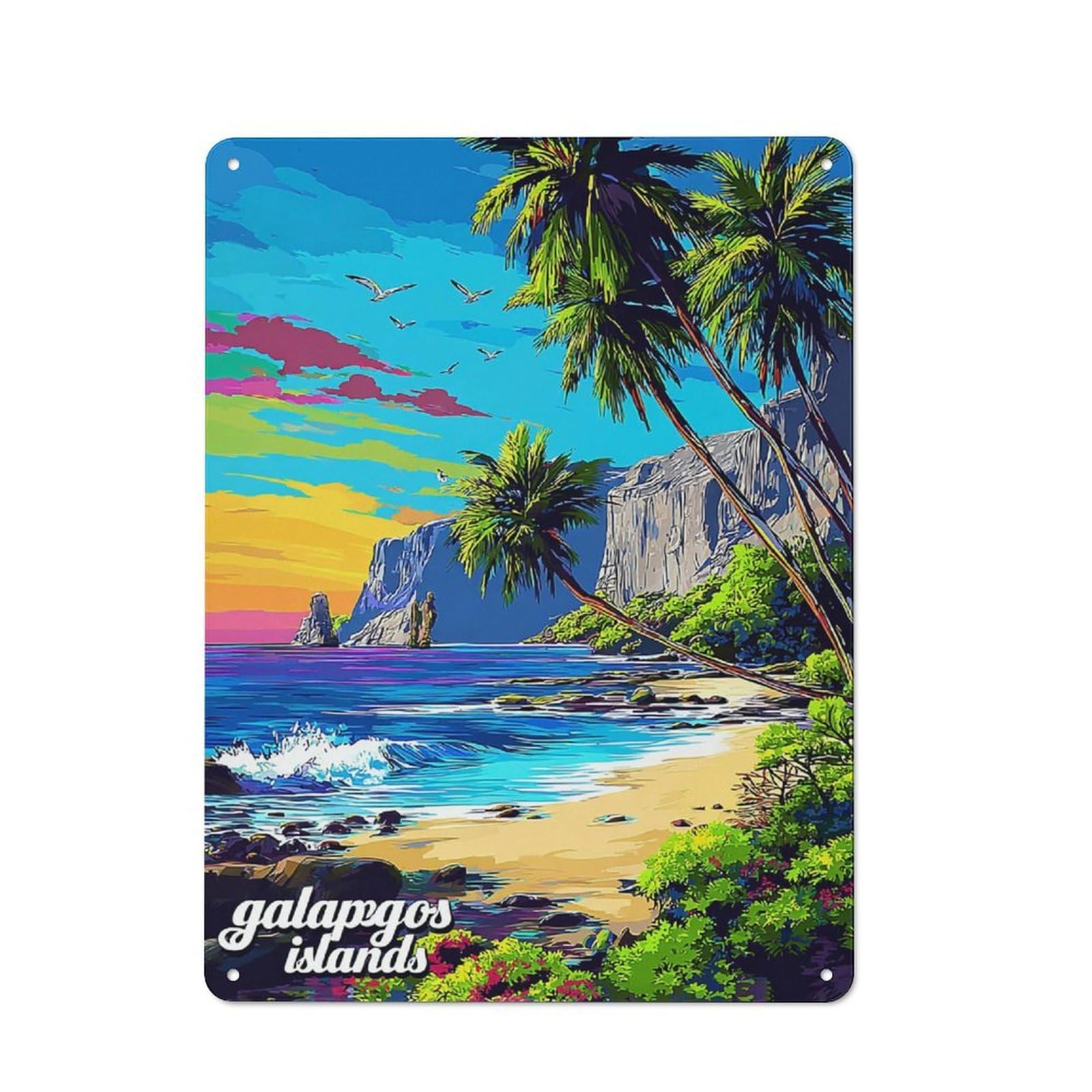 Junmoney Galapagos Islands Tropical Paradise Rustic Metal Plaque 40X30cm For Hobby Room Or Studio, For Creative Interior Collectors