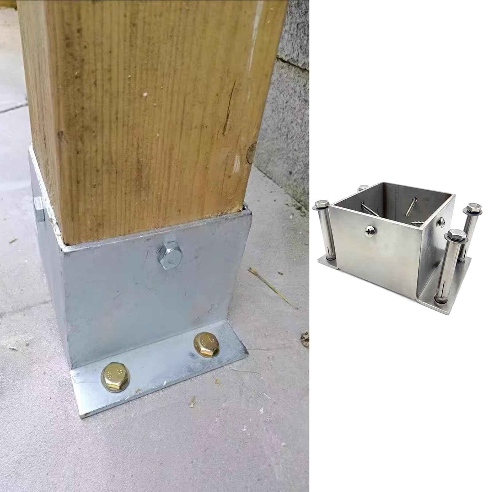 Fixation poteau bois pour clôture et terrasse en béton