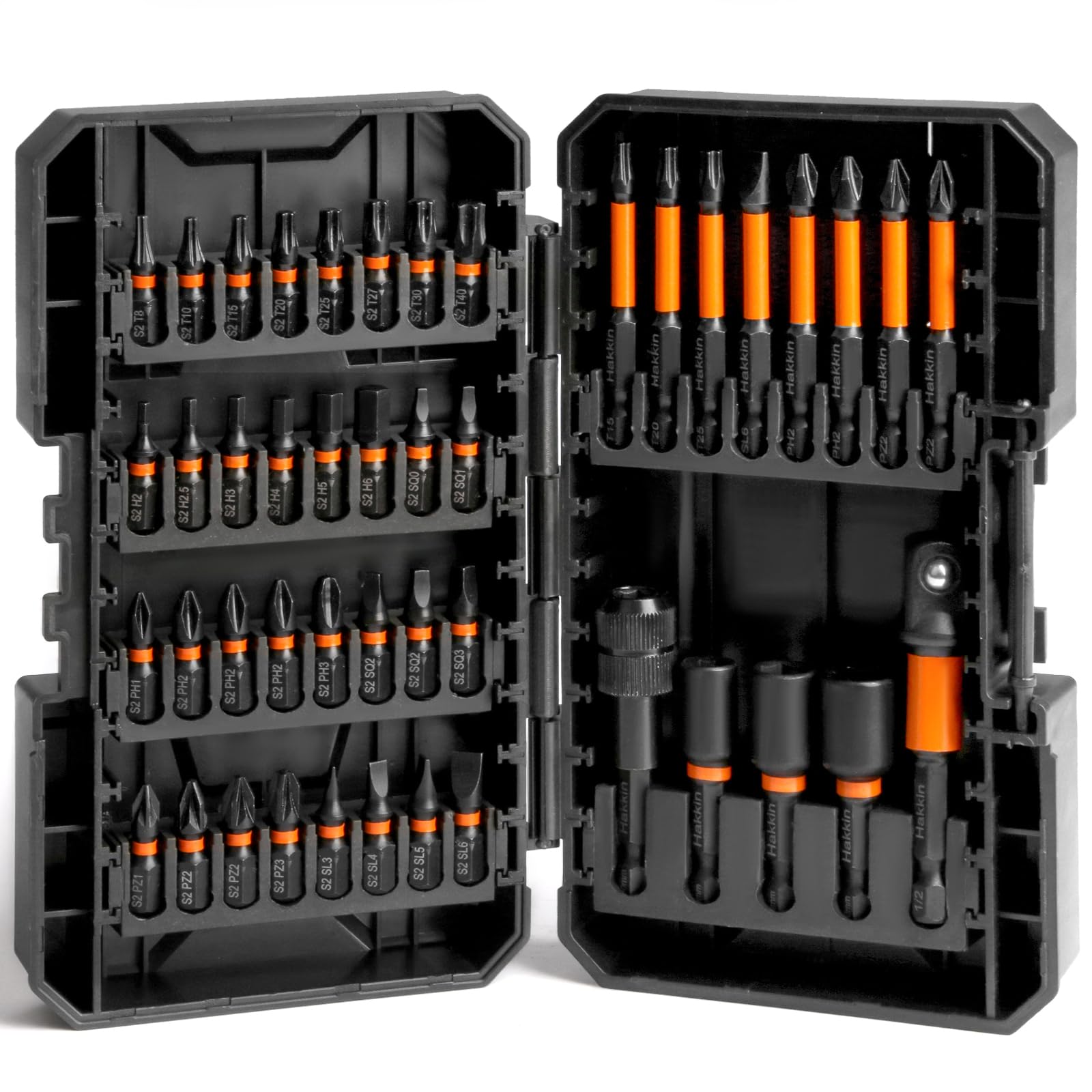 Hakkin 45Pieces Impact Screwdriver Bit Set, S2 Steel Magnetic Hex/Torx/Pozidriv/Slotted/Phillips/Square Bits and Nut Driver Power Tool Bits Professional All in ONE Tool Kit for Household Repair