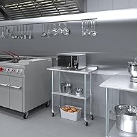 Vista 5 de AmGood Mesa de trabajo de acero inoxidable con protector contra salpicaduras de 1.5 pulgadas y ruedas NSF Mesa de preparación de alimentos
