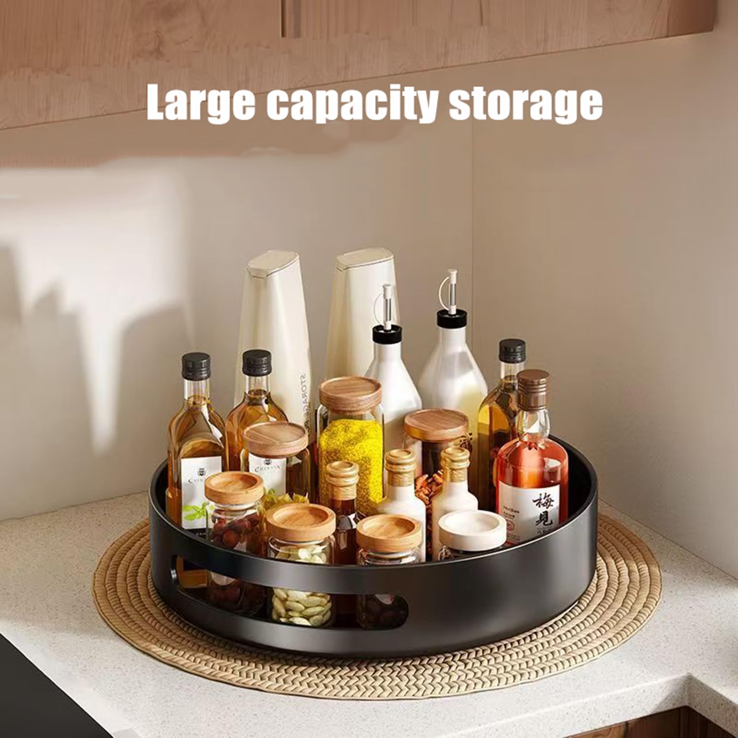 Especiero Giratorio 360°, Lazy Susan Despensa Organizador Especieros para Cocina Giratorio Estante De Plástico para Botellas, Cosmético, Armario, Despensa, Baño,Negro,30cm